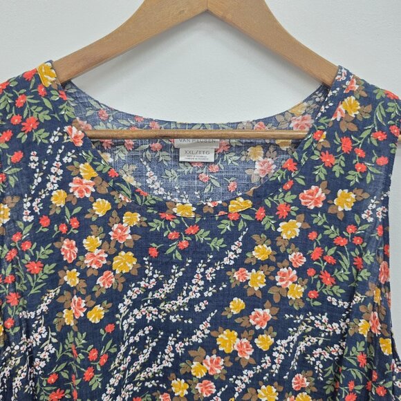 Van Heusen Sleeveless Navy Floral Blouse Womens XXL Cottagecore Lightweight Top - Picture 5 of 10